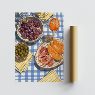 Blue and multicolored Picnic Decor Wall Art perfect for kitchen décor