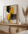 Minimalist Abstract Square Art Print in yellow and black for hallway