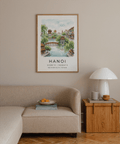 Scenic Vietnam Hanoi wall art print featuring waterfront buildings and bridge