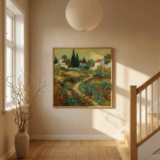 Flower Garden Art Print with red and yellow, vibrant art for office