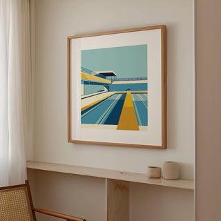 Minimalist pool print with structured geometric lines for office decor
