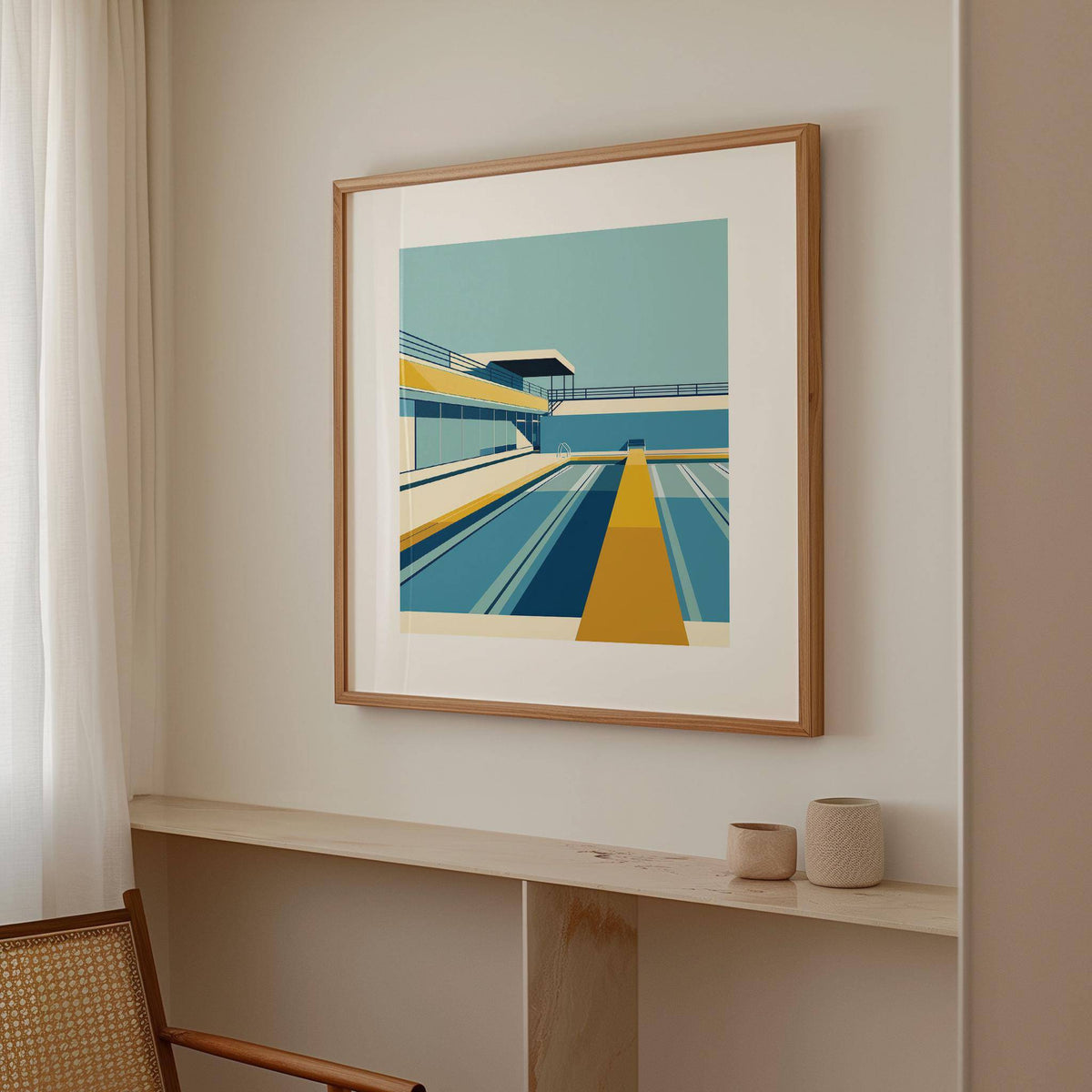Minimalist pool print with structured geometric lines for office decor