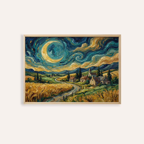 Impressionist Home Decor print in blue, green, yellow for a living room wall art