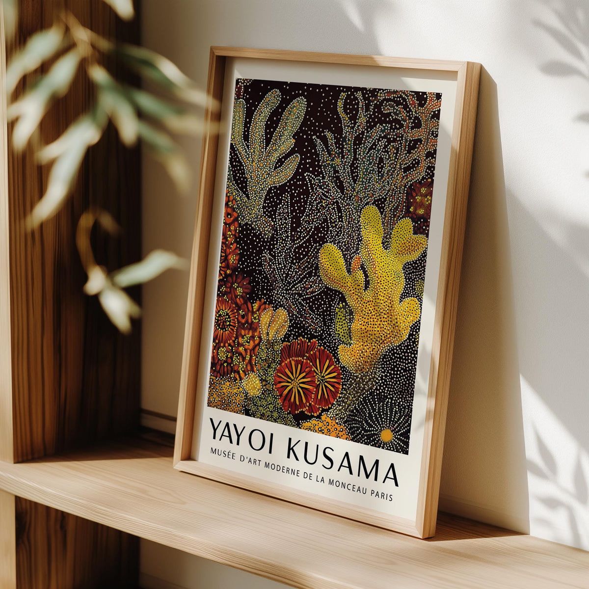 Coral reef art with Yayoi Kusama-inspired dot work and flowing coral shapes.