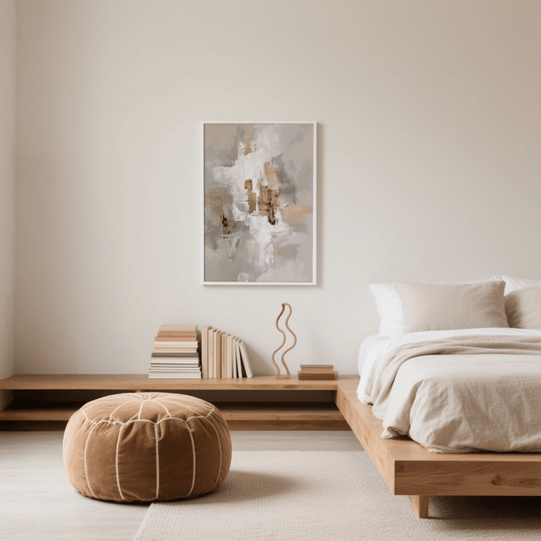 Neutral Tones Art abstract poster in Gray and Gold for bedroom decor