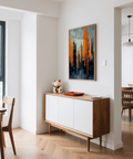 Contemporary Urban Art depicted in orange and blue for stylish living spaces