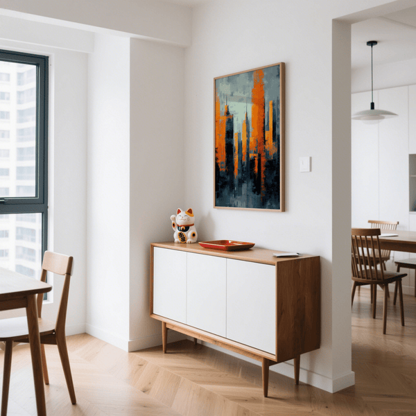 Contemporary Urban Art depicted in orange and blue for stylish living spaces