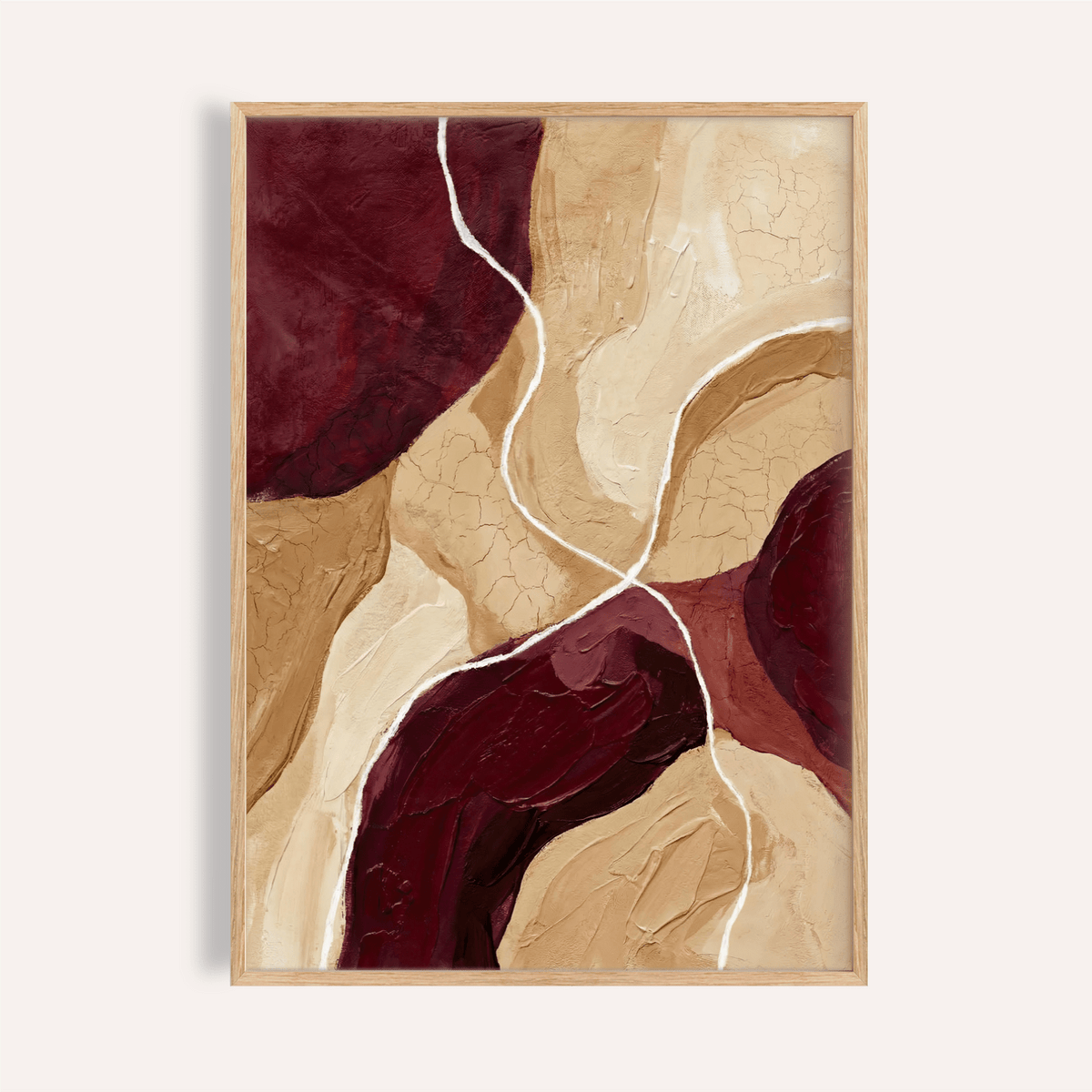 Abstract Burgundy Print with red, brown, beige for living room wall art