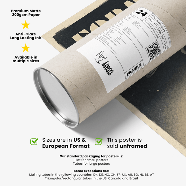 Presented motorsport wall art print with looping roadway and planet motifs