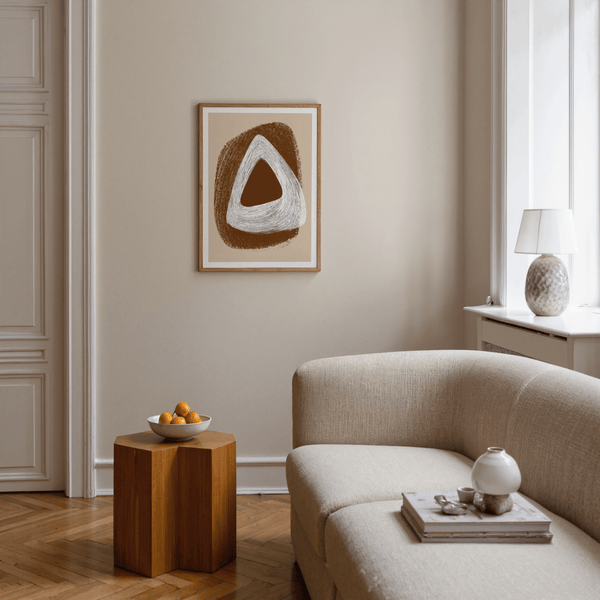 Minimal abstract triangle wall art with textured brush strokes in neutral tones
