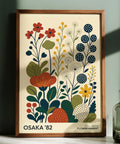 Retro nature artwork showing a collection of Japanese-style wildflowers and plants.