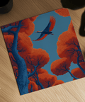 Fyling Bird Wall Decor poster with blue background and red trees for bedroom