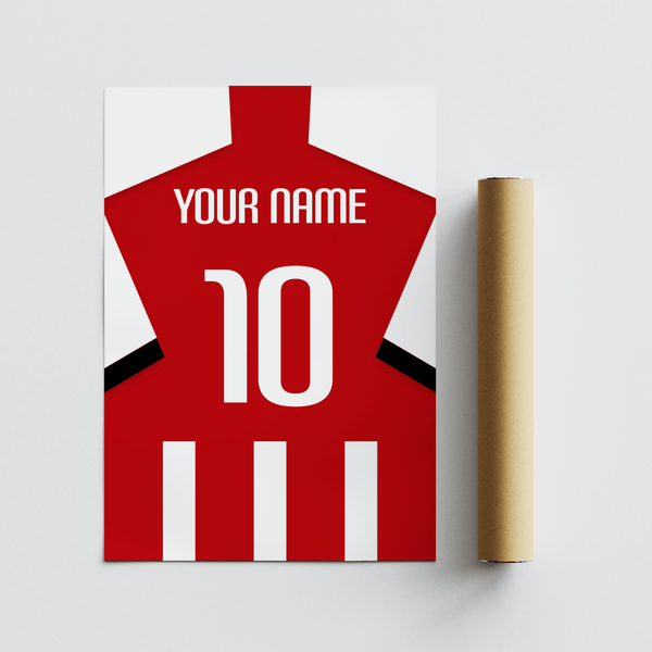 Custom name football jersey poster print with back view and vertical stripes