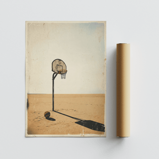 Quiet court scene rendered in muted beige and orange tones