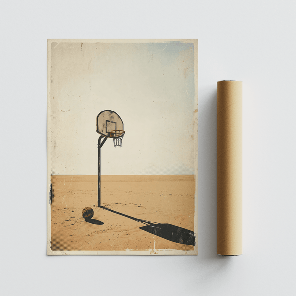 Quiet court scene rendered in muted beige and orange tones