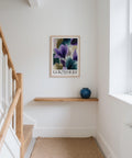 Plant poster with bold purple accents and soft neutral tones