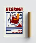 Dining room wall art Negroni Cocktail Print highlighting Red and Blue