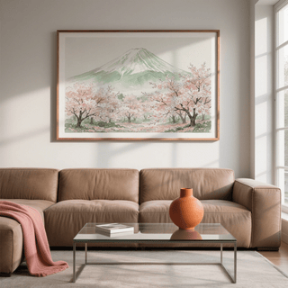 Close view of Mount Fuji Print highlighting brush texture on sakura petals