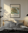 Belgrade City Art Print with panoramic river view, boats, and rooftops