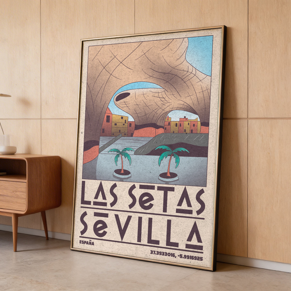 Modern Sevilla Wall Art illustration of coastal inlet framed by rock