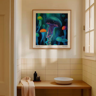 Colourful abstract jellyfish print inspired by Kusama's vibrant aesthetic