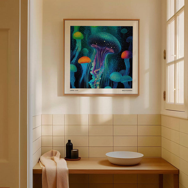 Colourful abstract jellyfish print inspired by Kusama's vibrant aesthetic