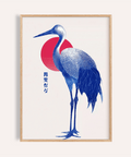 Blue Crane Art Print in Blue hues, living room wall art print