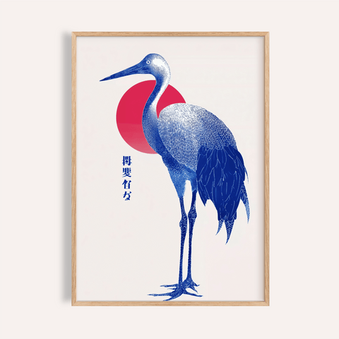 Blue Crane Art Print in Blue hues, living room wall art print