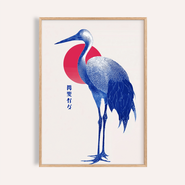 Blue Crane Art Print in Blue hues, living room wall art print