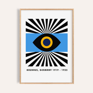 Modern art geometric print featuring abstract Bauhaus eye design