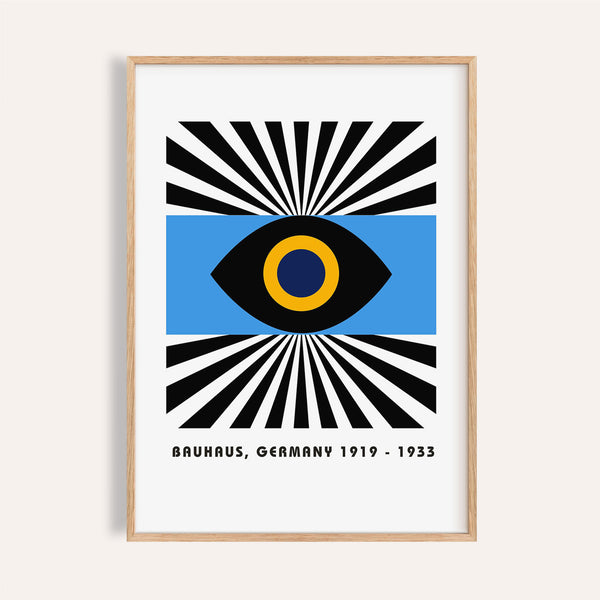 Modern art geometric print featuring abstract Bauhaus eye design