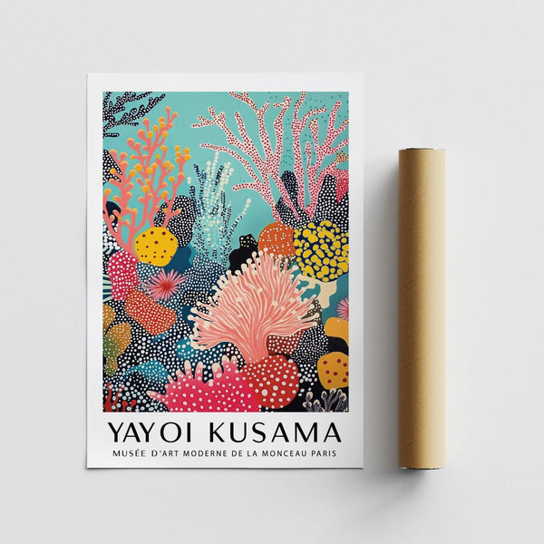 Bright wall art print for coastal-themed interiors with vivid reef designs