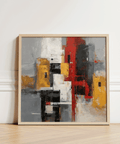 Red and Yellow Abstract Poster modern art for dining area with color highlights