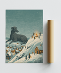 Winter Landscape Wall Art with Beige snow, Black accents for nursery