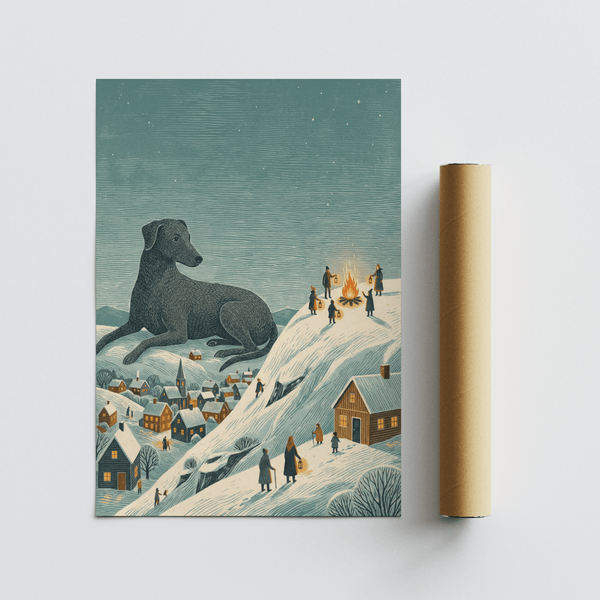 Winter Landscape Wall Art with Beige snow, Black accents for nursery