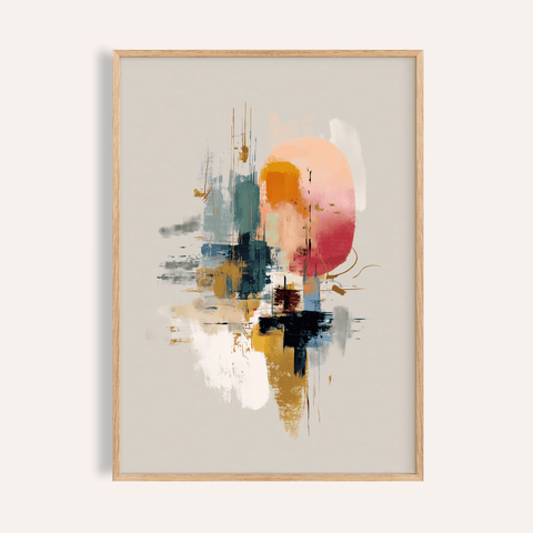Colorful Poster Print with multicolored and beige on living room wall art