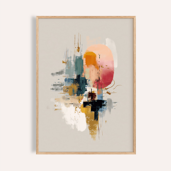 Colorful Poster Print with multicolored and beige on living room wall art