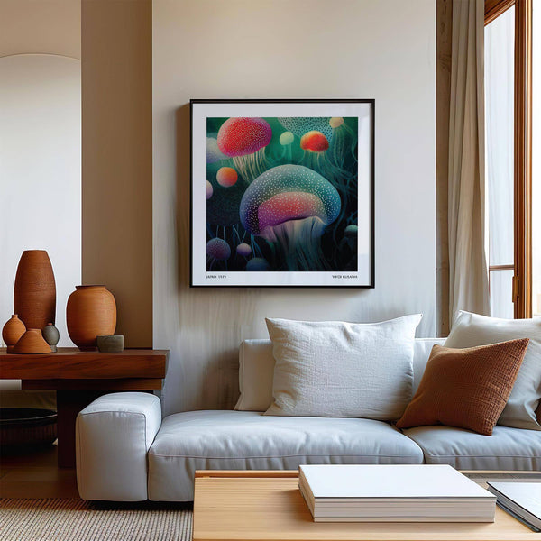 Captivating ocean prints featuring ethereal jellyfish in underwater themes