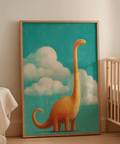 Cute dinosaur Nursery Room Poster, orange and blue, for boy's room art print