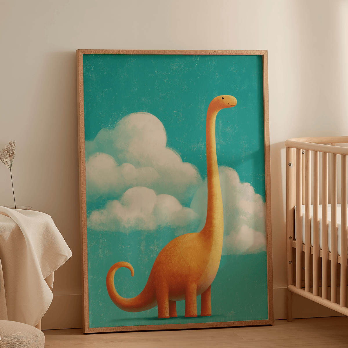 Cute dinosaur Nursery Room Poster, orange and blue, for boy's room art print