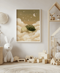 Cute Turtle Wall Art featuring beige clouds for children's wall art