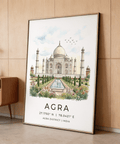 Symmetrical India travel poster print with dome, minarets, and pool