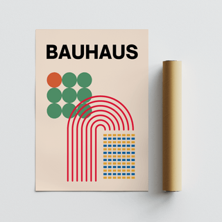 Modern Abstract Shapes Print poster featuring green, red, office decor