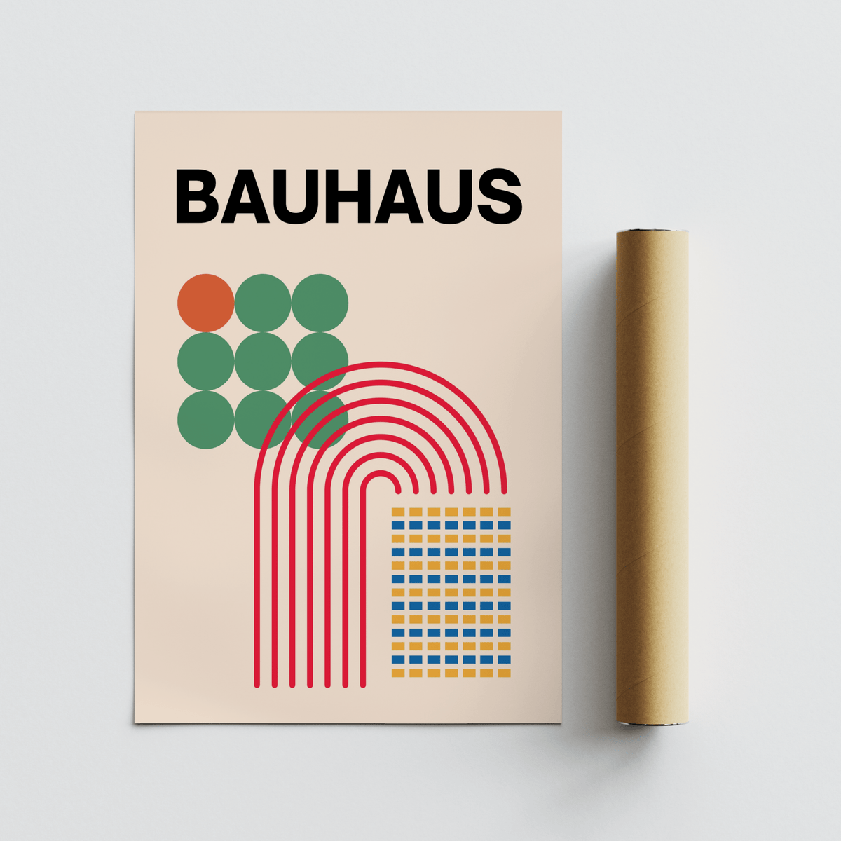 Modern Abstract Shapes Print poster featuring green, red, office decor