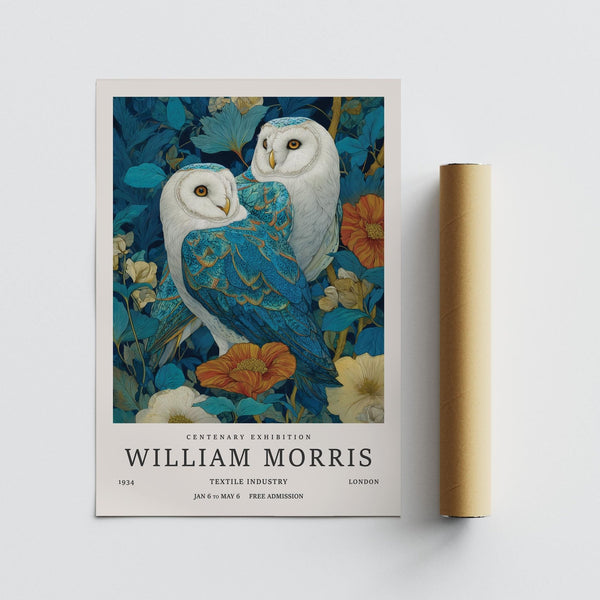 White owls perched in dense blue-green flora – Wall Art Unique for living rooms.
