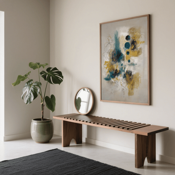 Teal and Black Art Print with beige backdrop, ideal for entryway wall art