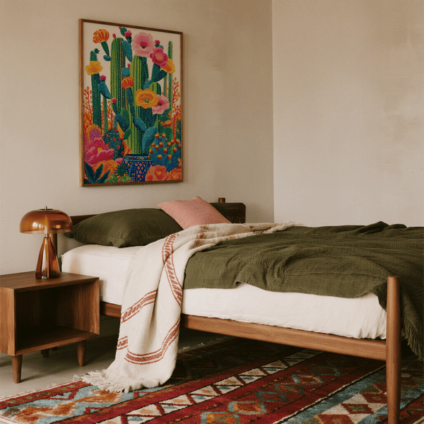 Cactus Floral Wall Art orange green botanical style for office print