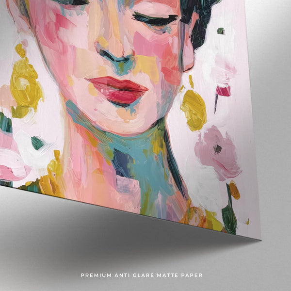 Floral-themed paintings of Frida Kahlo for boho bedroom or studio walls.
