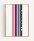 Vertical stripe wall art in pink, purple, blue, and black, perfect for retro and minimalist spaces
