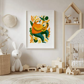 Sloth Art Print cheerful multicolored design for hallway wall art
